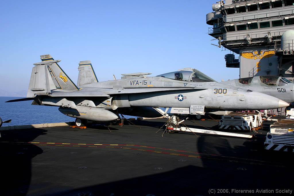 06 CVN71060221 FA-18C 164627 AJ-300 DK 01  F/A-18C 164627/AJ-300 of VFA-15 - USS Theodore Roosevelt, 21 February 2006 (C) Didier Kories